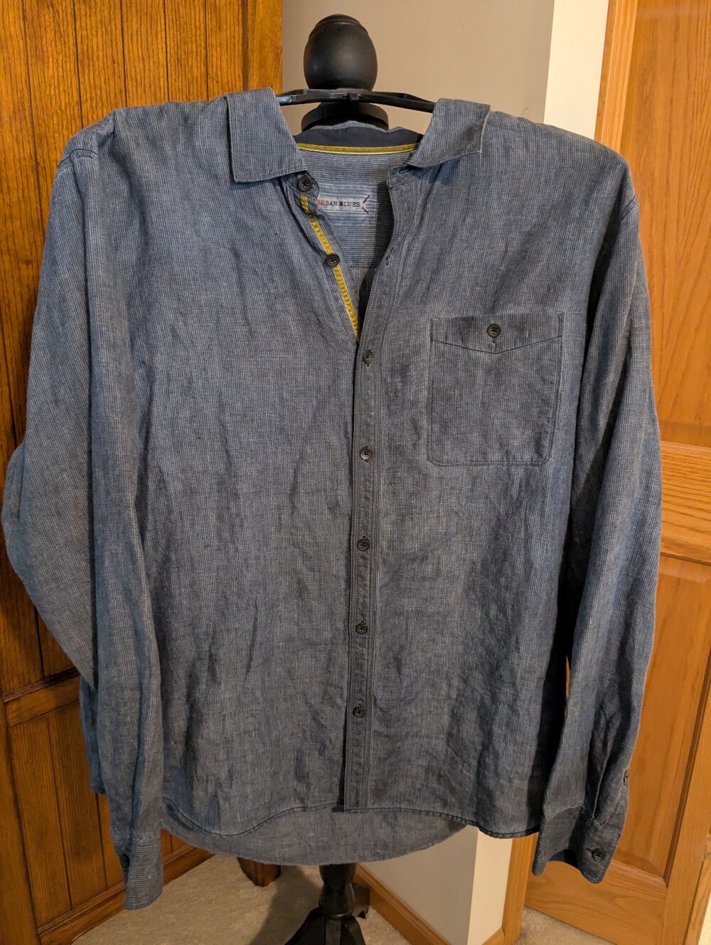 32 BAR BLUES Dark Blue 100% Linen Shirt, Mns Sz XL, EUC!!!